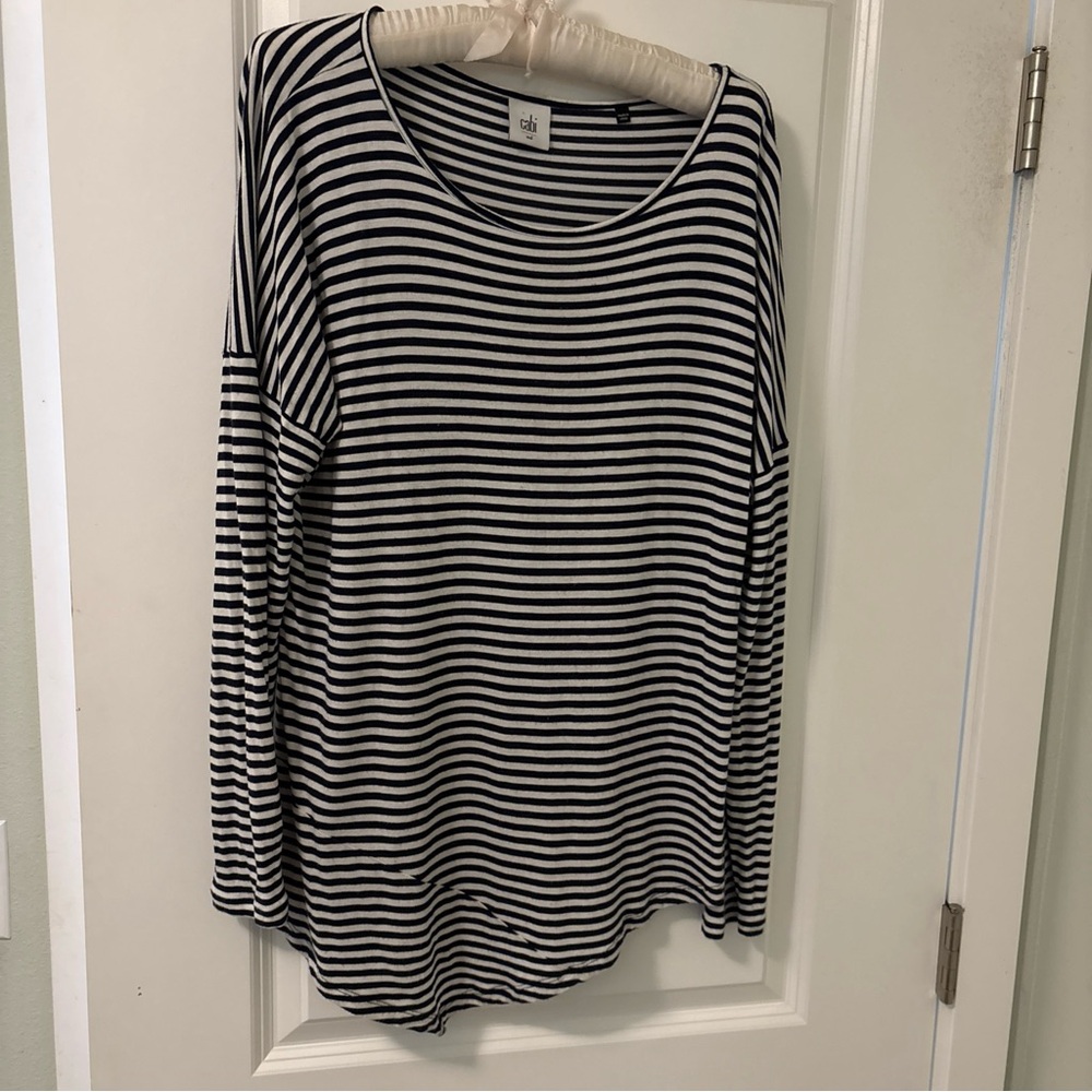 CAbi Navy & Gray Striped Long Sleeve Top size M